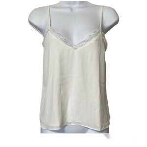 Shinestar white lace trim vneck cami